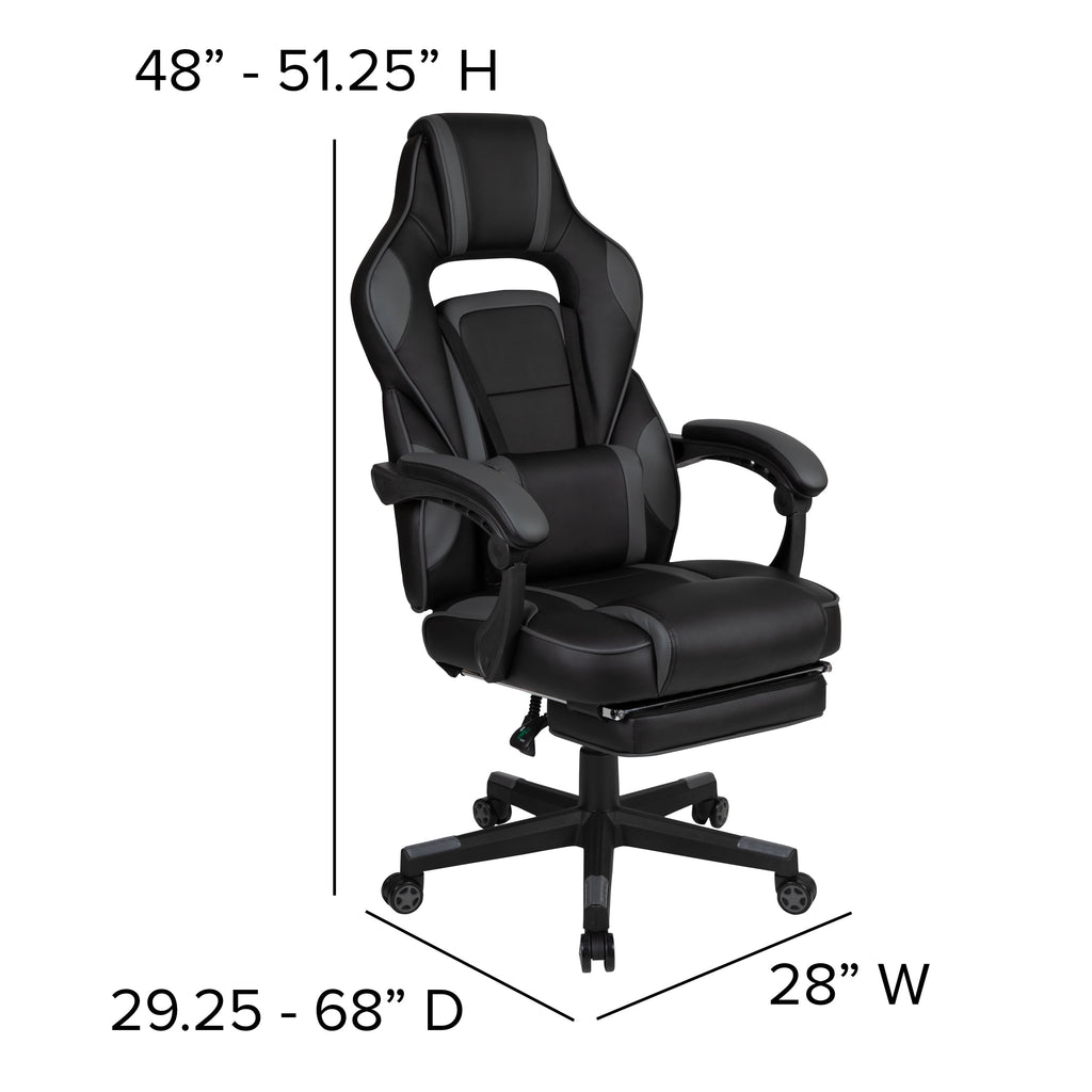 Black/Gray Ergonomic Gaming Chair -Recline Back/Arms, Footrest, Massaging Lumbar