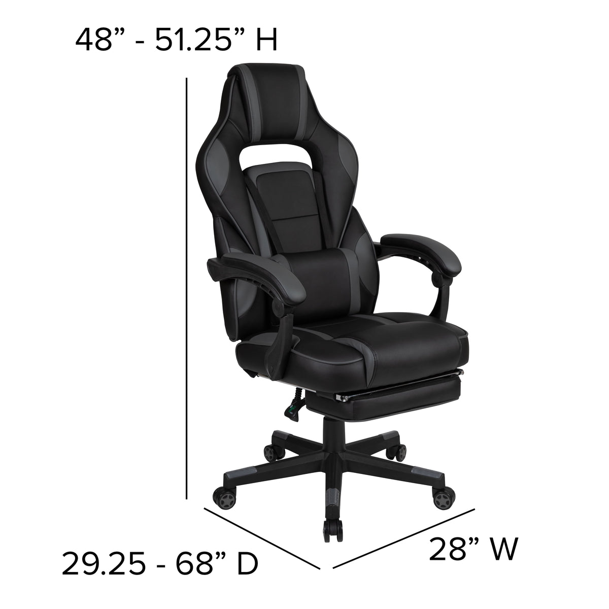 Black/Gray Ergonomic Gaming Chair -Recline Back/Arms, Footrest, Massaging Lumbar