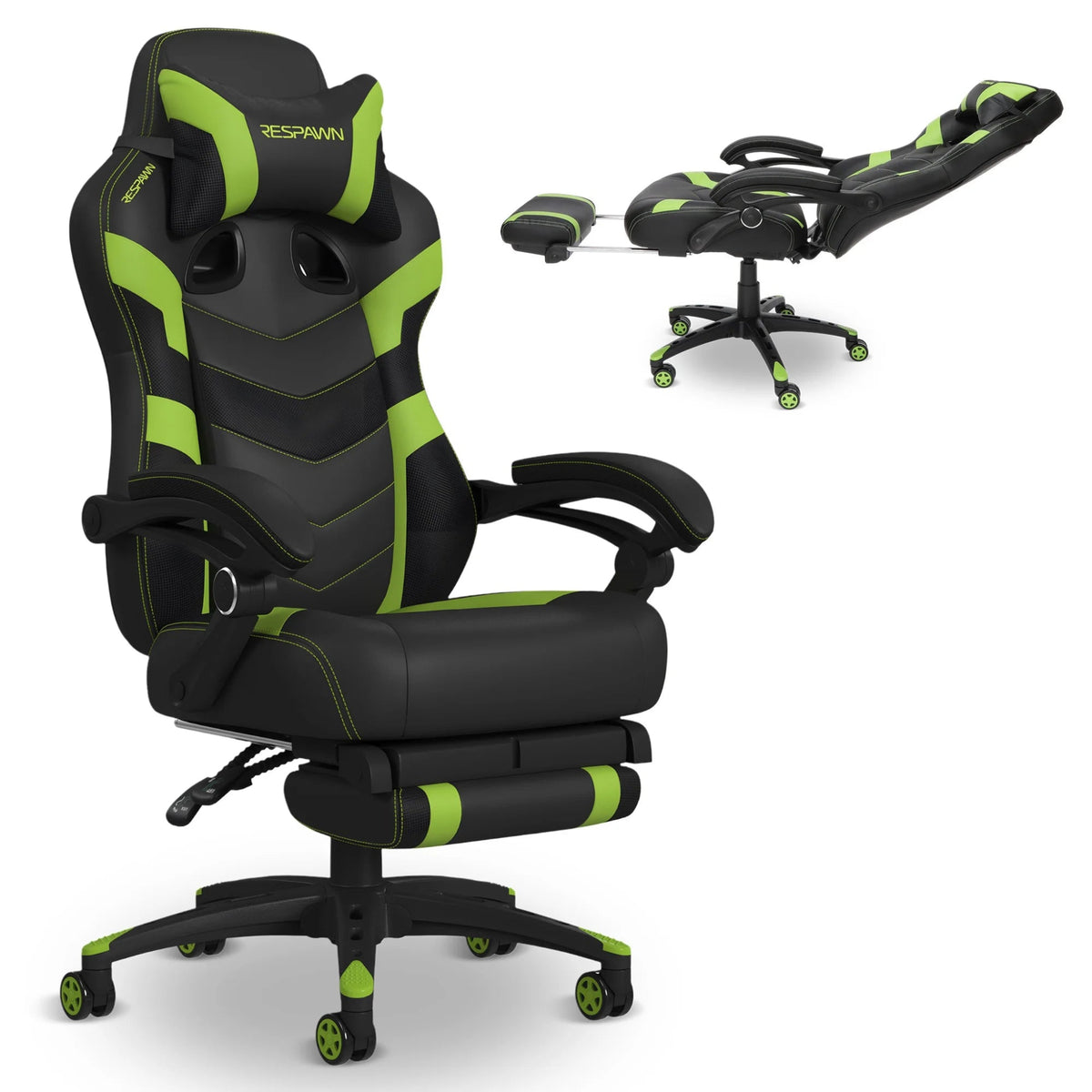 110 Pro Ergonomic Gaming Chair with Footrest for Adults - Comfortable Office Gaming Recliner with Lumbar Support and Headrest, Racing Style Video Game Chairs for Computer Gamer - White