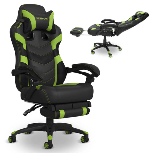 110 Pro Ergonomic Gaming Chair with Footrest for Adults - Comfortable Office Gaming Recliner with Lumbar Support and Headrest, Racing Style Video Game Chairs for Computer Gamer - White