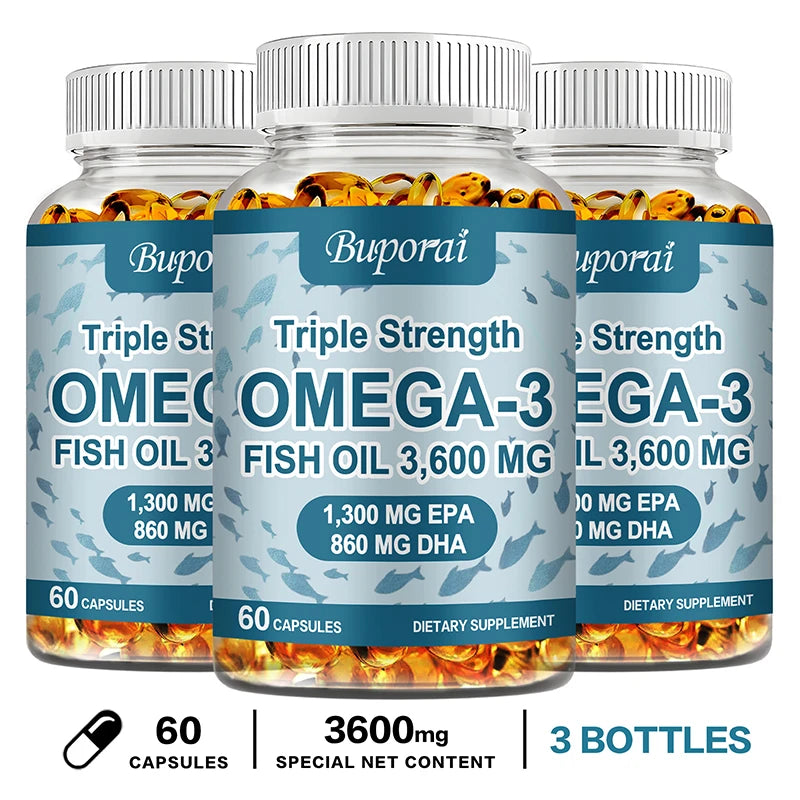 Omega 3 Fish Oil - for Nervous System, Skin and Hair Health, Antioxidants - Easy to Swallow