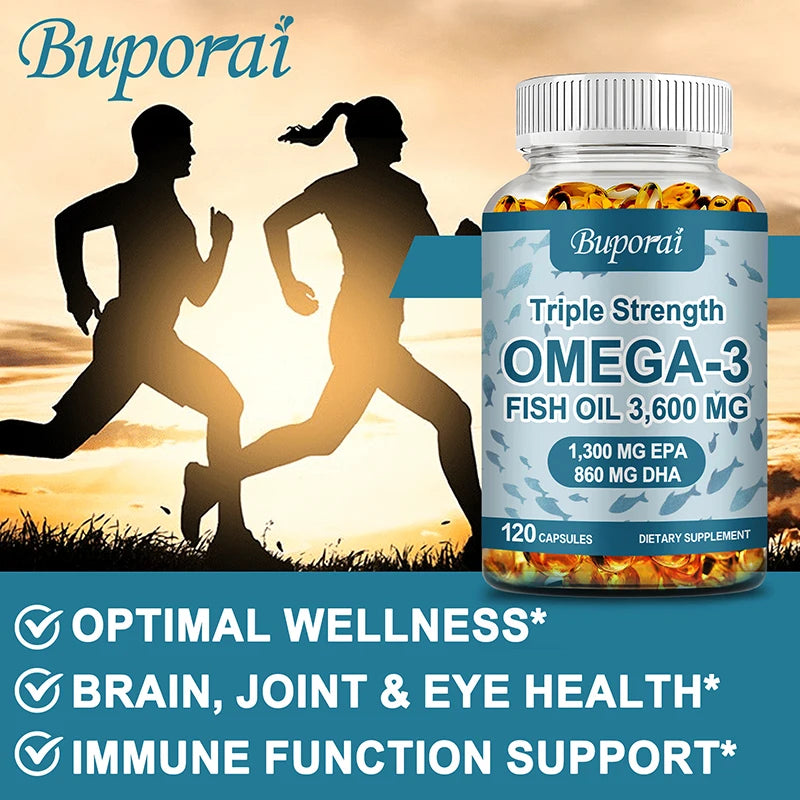 Omega 3 Fish Oil - for Nervous System, Skin and Hair Health, Antioxidants - Easy to Swallow