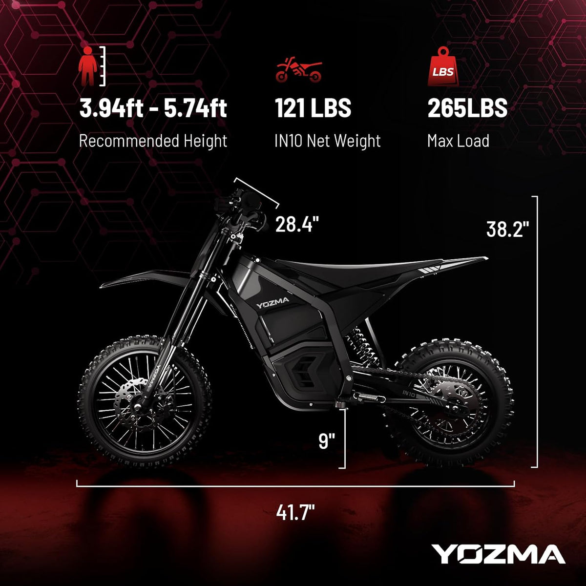 IN10 Electric Dirt Bike, 2600W 40MPH Electric-Motorcycle with 48V/23AH Battery Ebike, Full Hydraulic Brakes and Suspensions Mountain Off-Road E Dirt Bike, for Teens & Adults (Shadow Black)