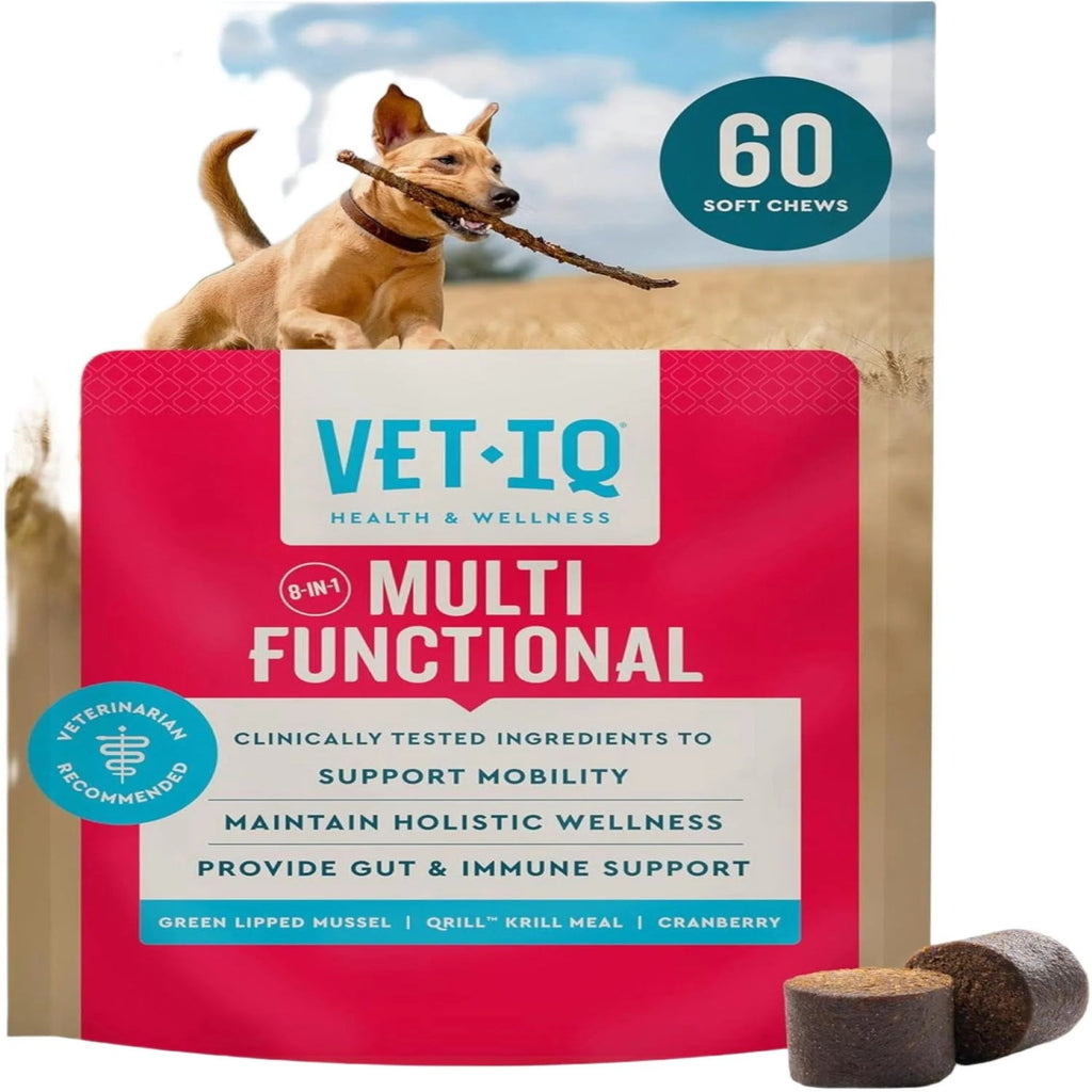 Vetiq 8-In-One Multifunctional Supplements for Dogs, Supports Hip & Joint, Urinary Tract, Immune System, Skin Health and Heart Health, Soft Chews, 60 Count