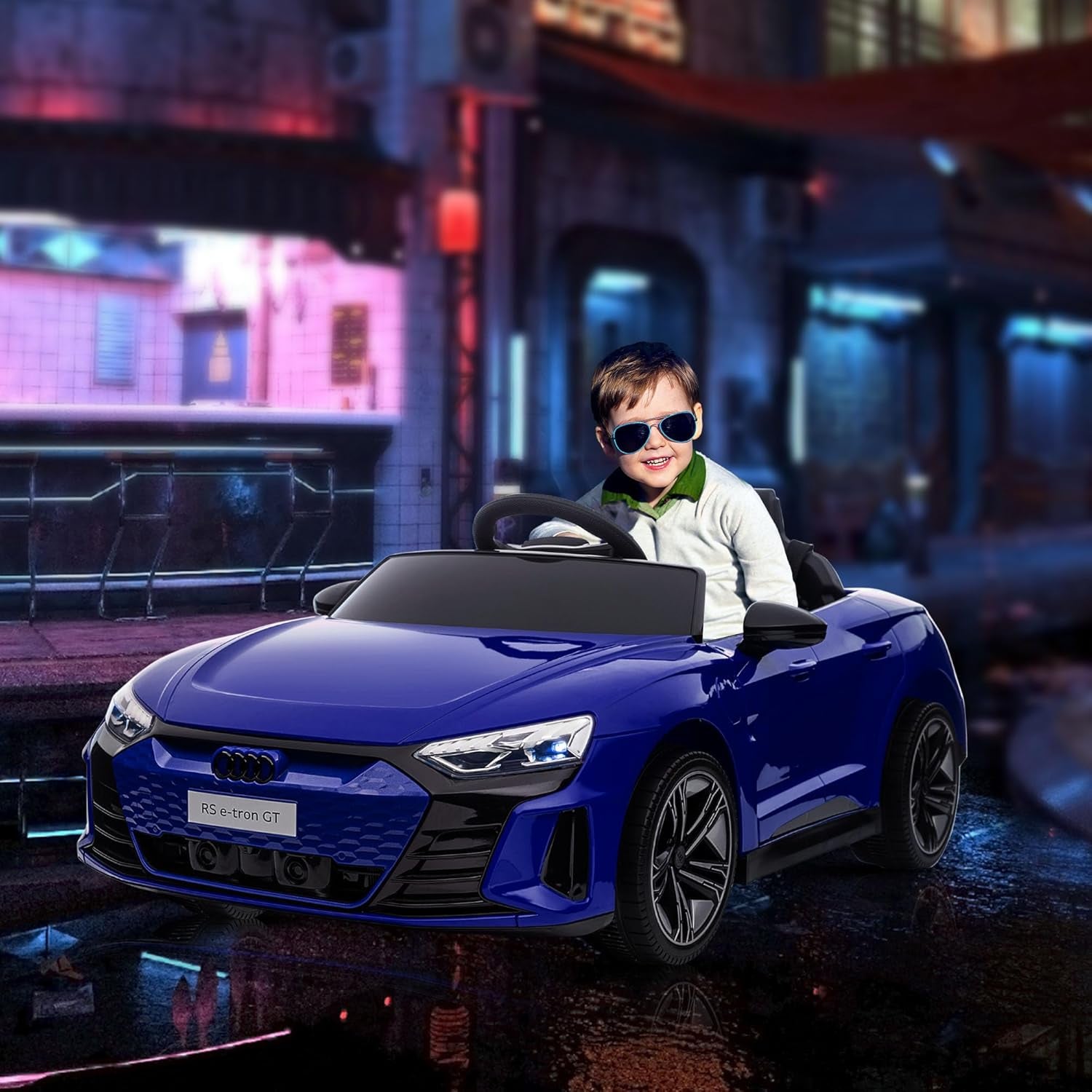 Licensed Audi RS E-Tron GT 12V Ride on Car Truck for Kids Dark Blue | Electric Car Ride on Vehicle, W/Parent Remote Control, Music, Lights, for Toddlers