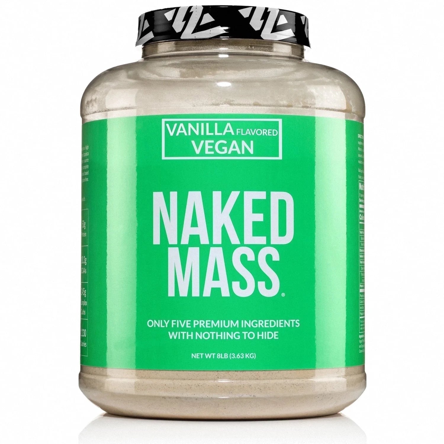 NAKED Mass - Vanilla Vegan Weight Gainer - 8Lb Bulk, GMO Free, Gluten Free, Soy Free & Dairy Free. No Artificial Ingredients - 1,230 Calories - 11 Servings