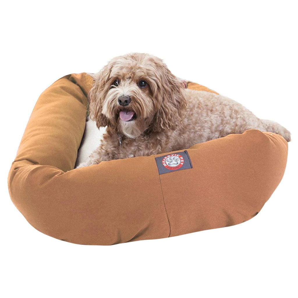 Sherpa Poly/Cotton Bagel Pet Bed for Dogs, Calming Dog Bed Washable, Medium, Khaki