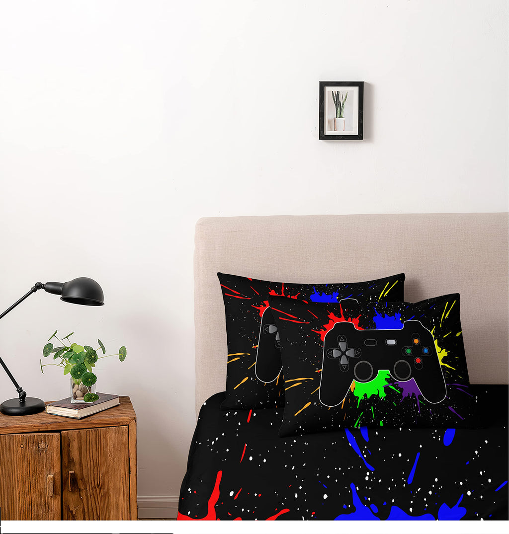 Bedding Set 3 Pieces Black Gamepad Duvet Sets, Queen