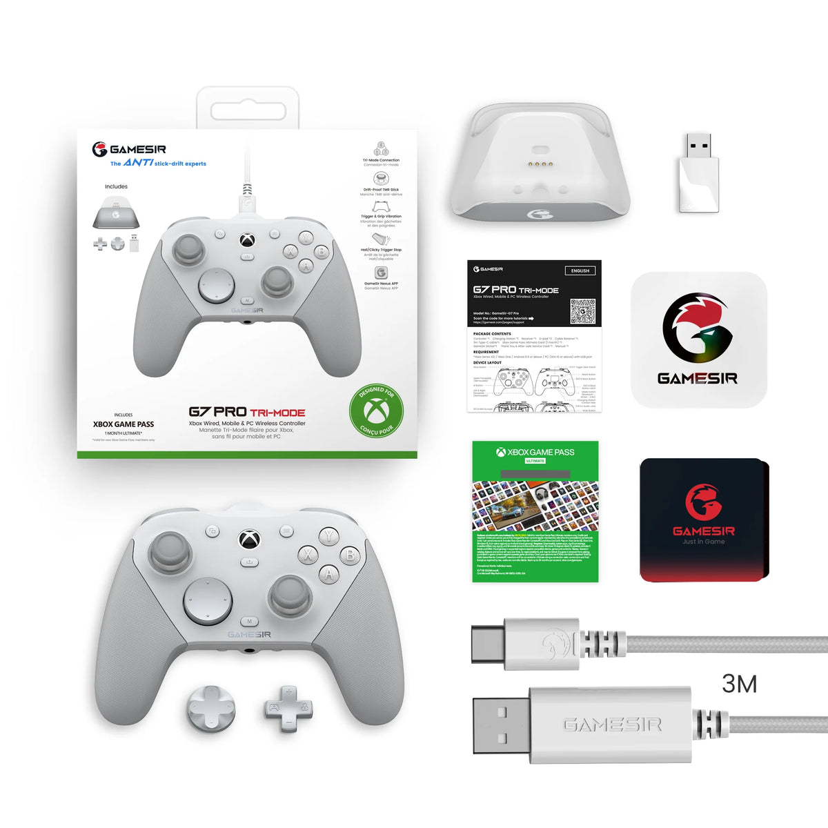 G7 Pro Wired Controller for Xbox Series X|S, Xbox One, Wireless Gamepad for Pc&Android with TMR Sticks, Hall Effect Analog Triggers, 1000Hz Polling Rate, 3.5Mm Audio Jack - White
