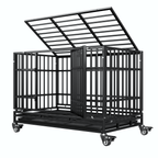 48 Inch Heavy Duty Indestructible Dog Crate W/ Double Doors Indoor Extra Large Dog Crate W/ Self-Locking Latch & Removable Tray