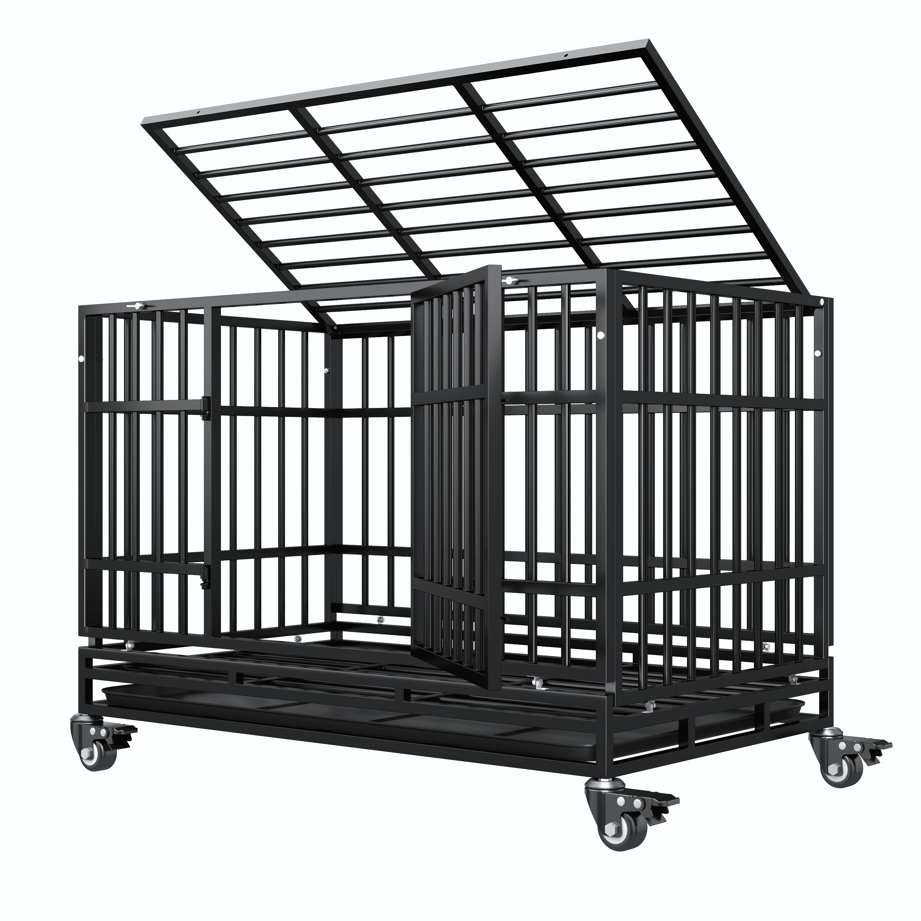 48 Inch Heavy Duty Indestructible Dog Crate W/ Double Doors Indoor Extra Large Dog Crate W/ Self-Locking Latch & Removable Tray