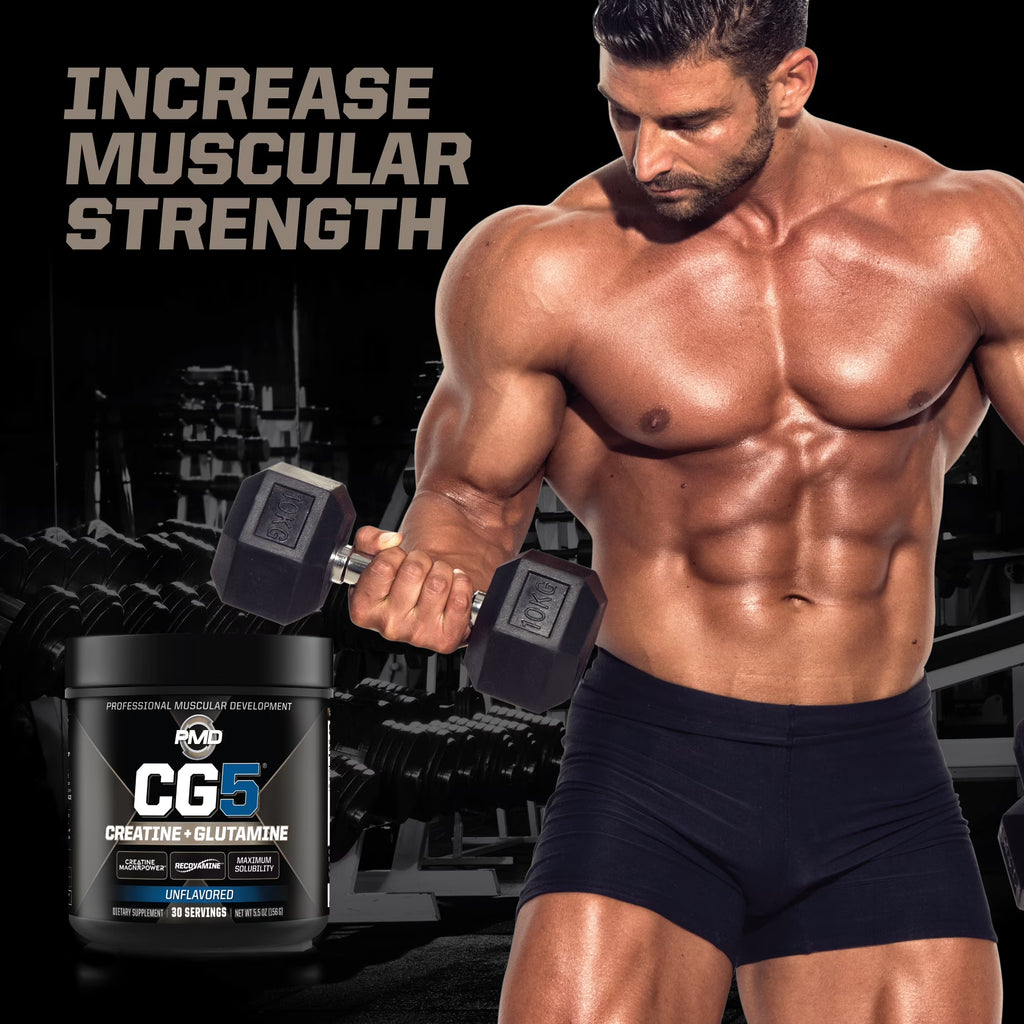 Sports CG5 - Premium Creatine and L Glutamine Powder - Maximum Strength Power Recovery, Build Lean Muscle, Increase Workout Performance - Pre Workout and Post Workout - Unflavored (30 Servings)