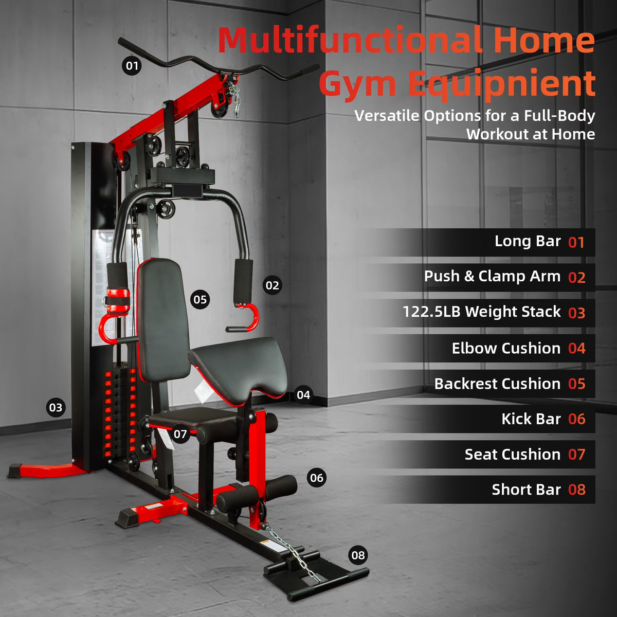 LX750/LX760 Multifunctional Home Gym Trainer – Full-Body Workout Station with 122.5LB Weight Stack, Includes Installation Video