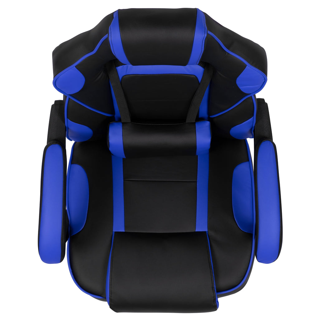 Black/Blue Ergonomic Gaming Chair -Recline Back/Arms, Footrest, Massaging Lumbar