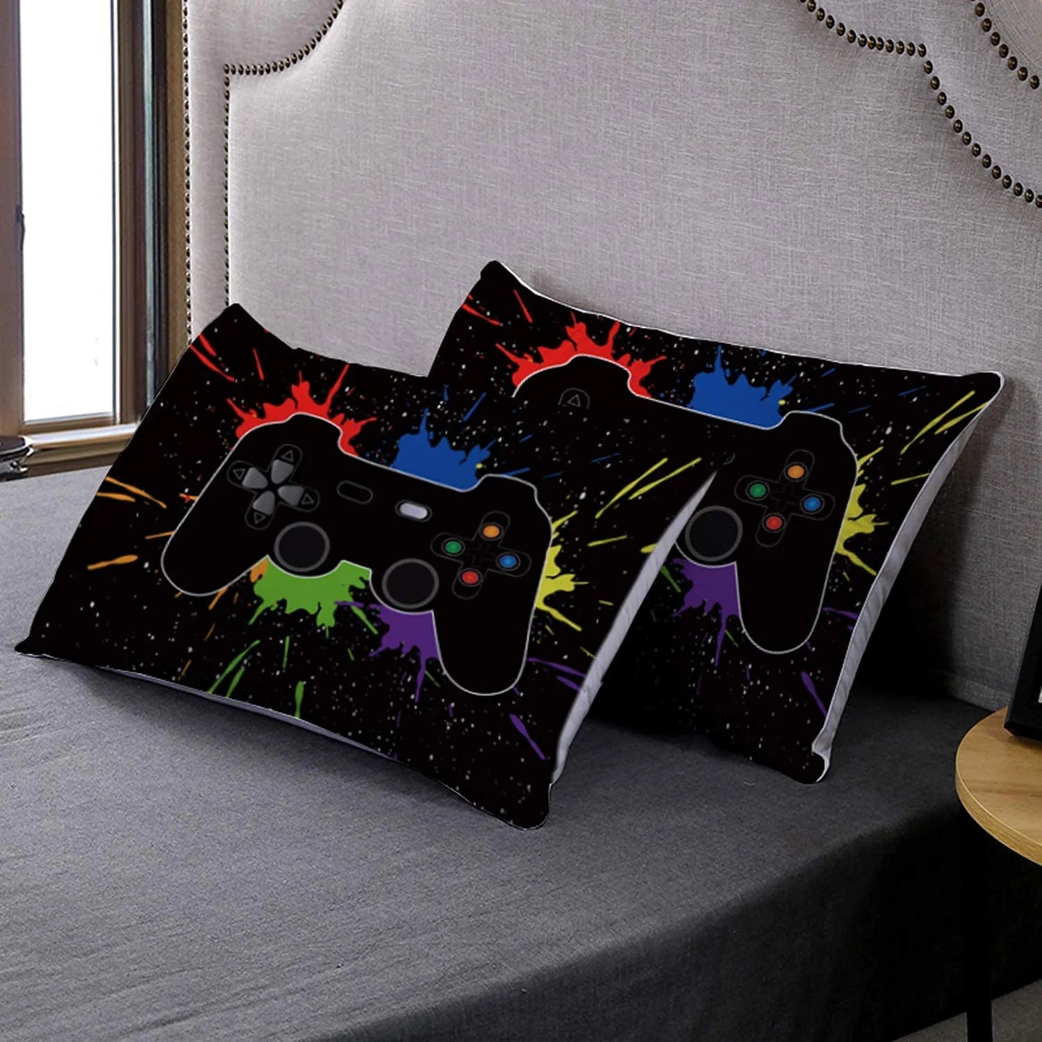 Bedding Set 3 Pieces Black Gamepad Duvet Sets, Queen
