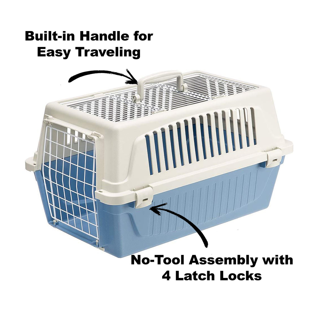 Ferplast ATLAS Two Door Top Load Plastic Kennel Carrier, for Small Cat or Dog, Blue 22 Inch