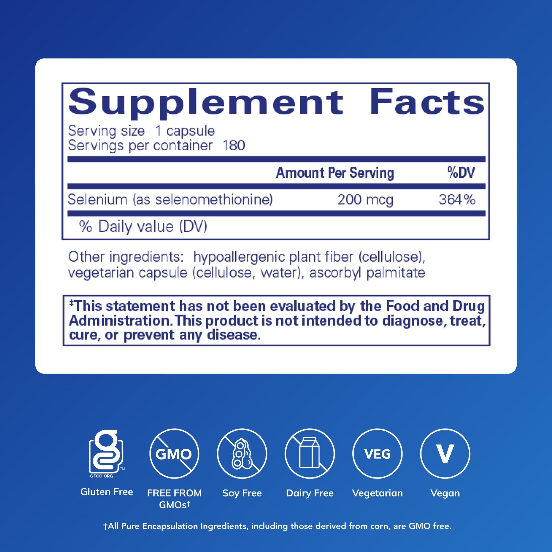 Selenium - 200 Mcg - for Healthy Cellular Function, Immune System & Antioxidant Defenses* - Mineral Supplement - Vegan & Gluten Free - 180 Capsules