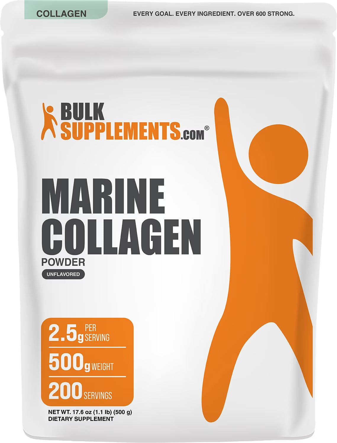 Bulksupplements Marine Collagen Powder - Collagen Supplement, Hydrolyzed - Unflavored, 500G (1.1 Lbs)