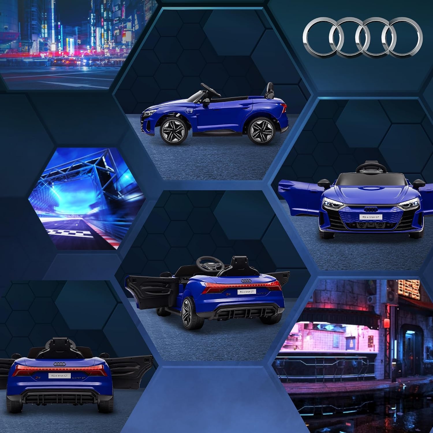 Licensed Audi RS E-Tron GT 12V Ride on Car Truck for Kids Dark Blue | Electric Car Ride on Vehicle, W/Parent Remote Control, Music, Lights, for Toddlers