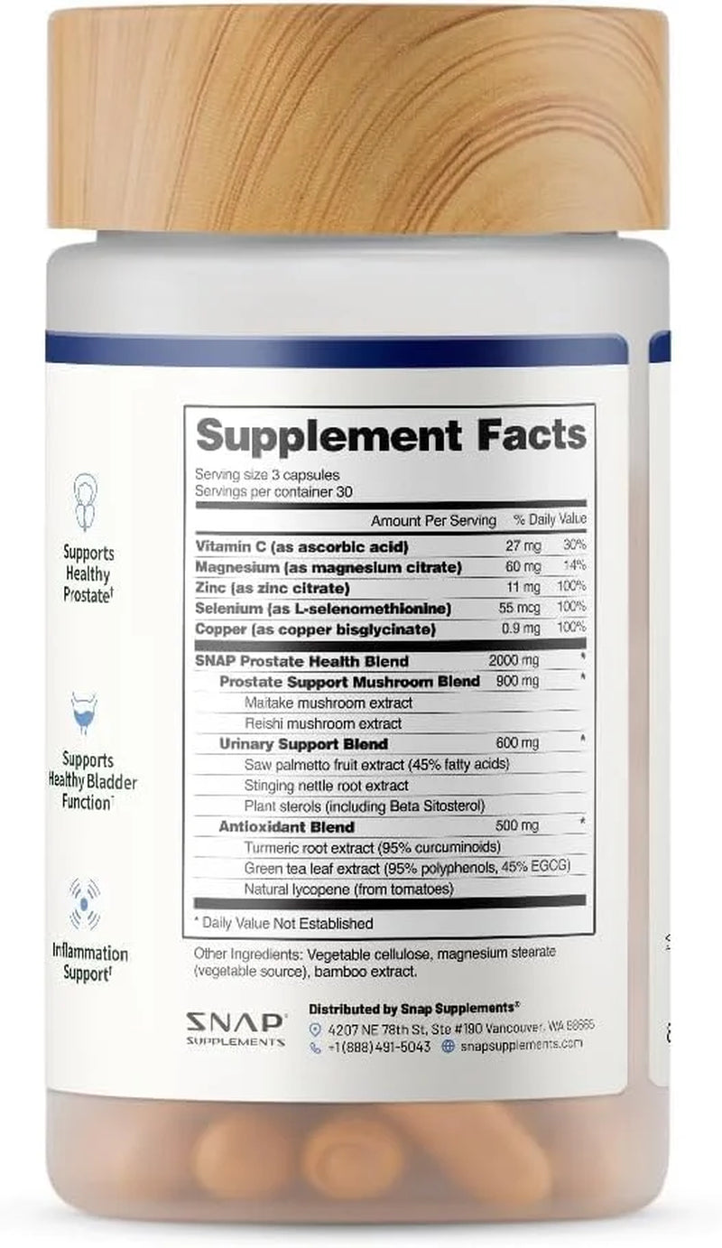 Snap Prostate Health for Men, Saw Palmetto & Botanicals for Prostate & Urinary Support, Men’S Wellness Supplement, 90 Capsules