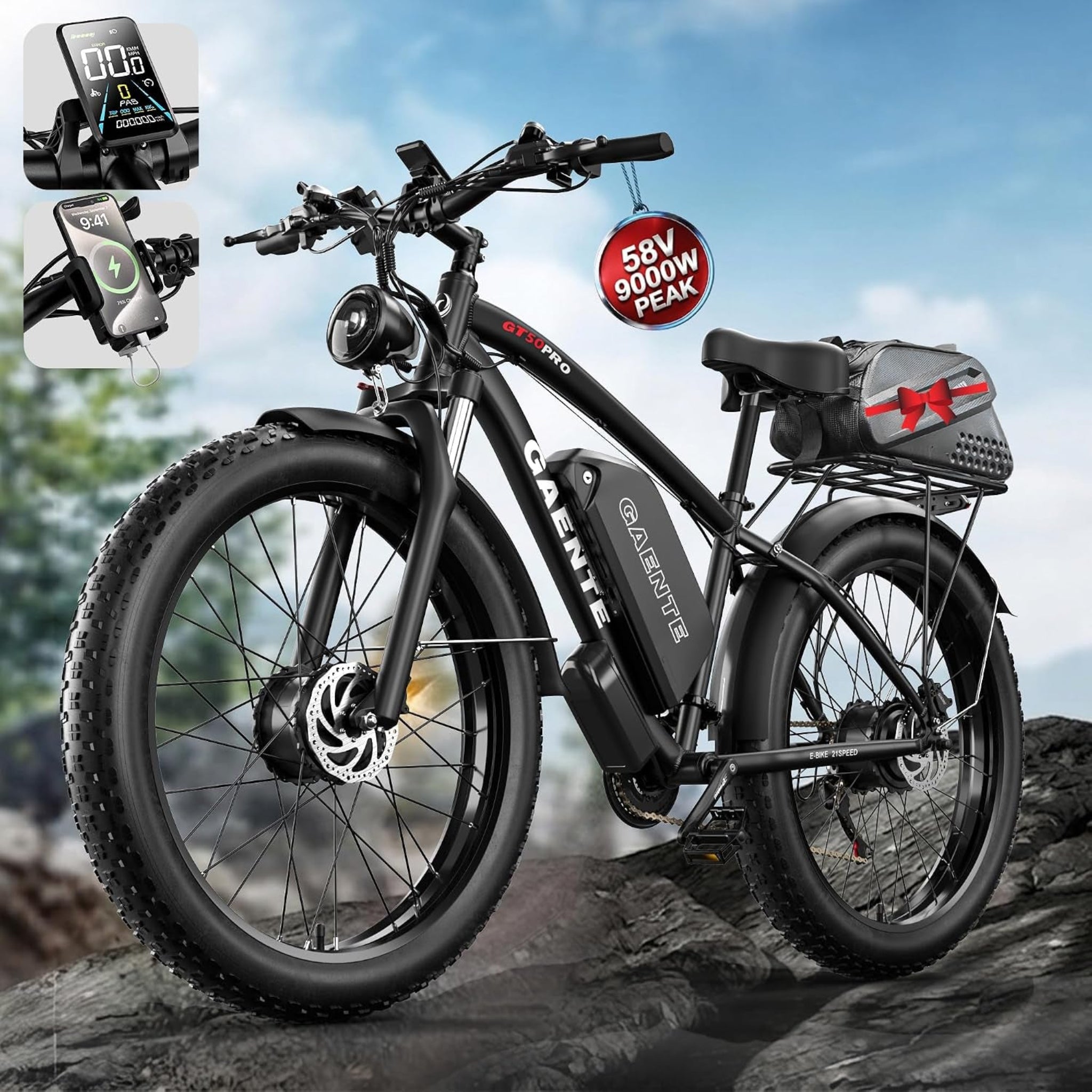 Electric Bike for Adults,Peak 9000W Brushless Dual Motor Ebike,58V32Ah Electric Bicycle 24/26" Fat Tire,Max Speed 45Mph E-Bike,Dual Hydraulic Disc Brake Electric Mountain Bike for Men Women