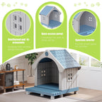 Easyup Dog House Resin Dog Kennel with Cute Elegant Design & Extended Elevated Floor, Dog Houses for Large Dogs outside Weatherproof for Indoor & Outdoor Use