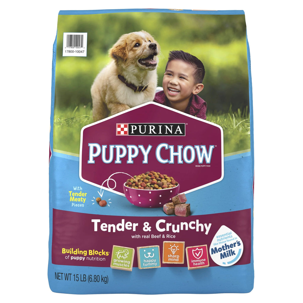Purina Puppy Chow Dry Dog Food, High Protein Tender & Crunchy Real Beef Formula, 15 Lb Bag