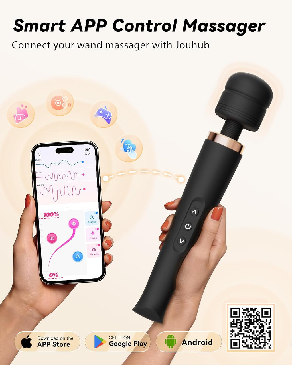 Premium Massager Tools for Beginners Ai-Sync App Control Body Massager with 8 Speeds & 5 Modes, 360° Head Massager Waterproof Massager, Massage Wand for Women, Men, Couple