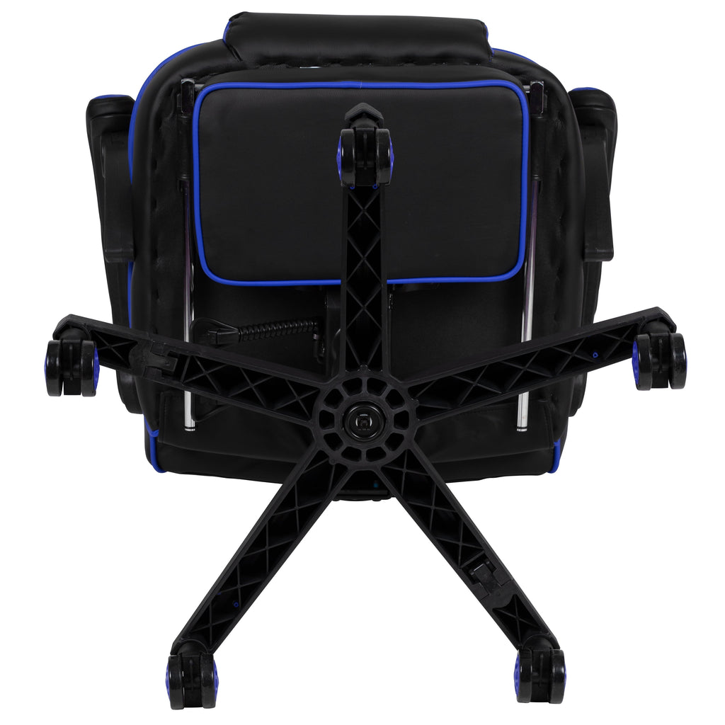 Black/Blue Ergonomic Gaming Chair -Recline Back/Arms, Footrest, Massaging Lumbar