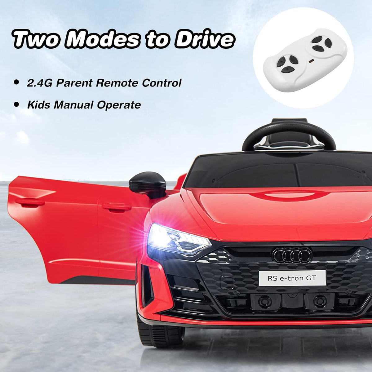 Kids Ride on Car, Licensed Audi RS E-Tron GT 12V Electric Vehicle with Remote Control, Battery Powered Toddlers Toy with Spring Suspension, Headlights, Music, MP3, USB, TF (Red)