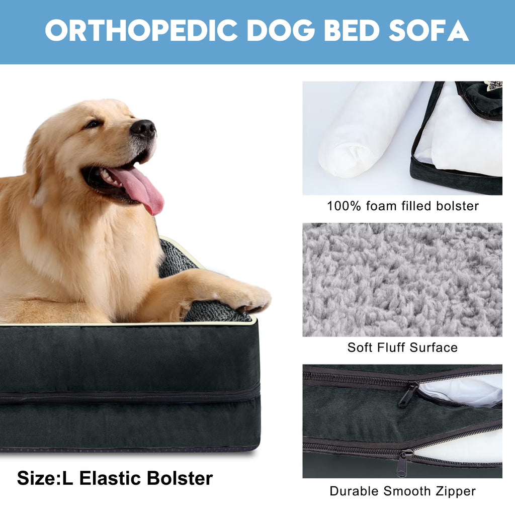 Dog Beds for Large Medium Small Dogs Orthopedic Pet Bed Sofa Supportive Egg Crate Foam Animal Couch with Removable Washable Cover Non Skid Bottom S to XL