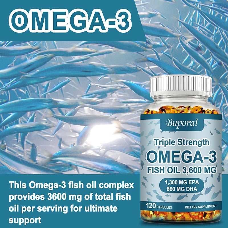 Omega 3 Fish Oil - for Nervous System, Skin and Hair Health, Antioxidants - Easy to Swallow