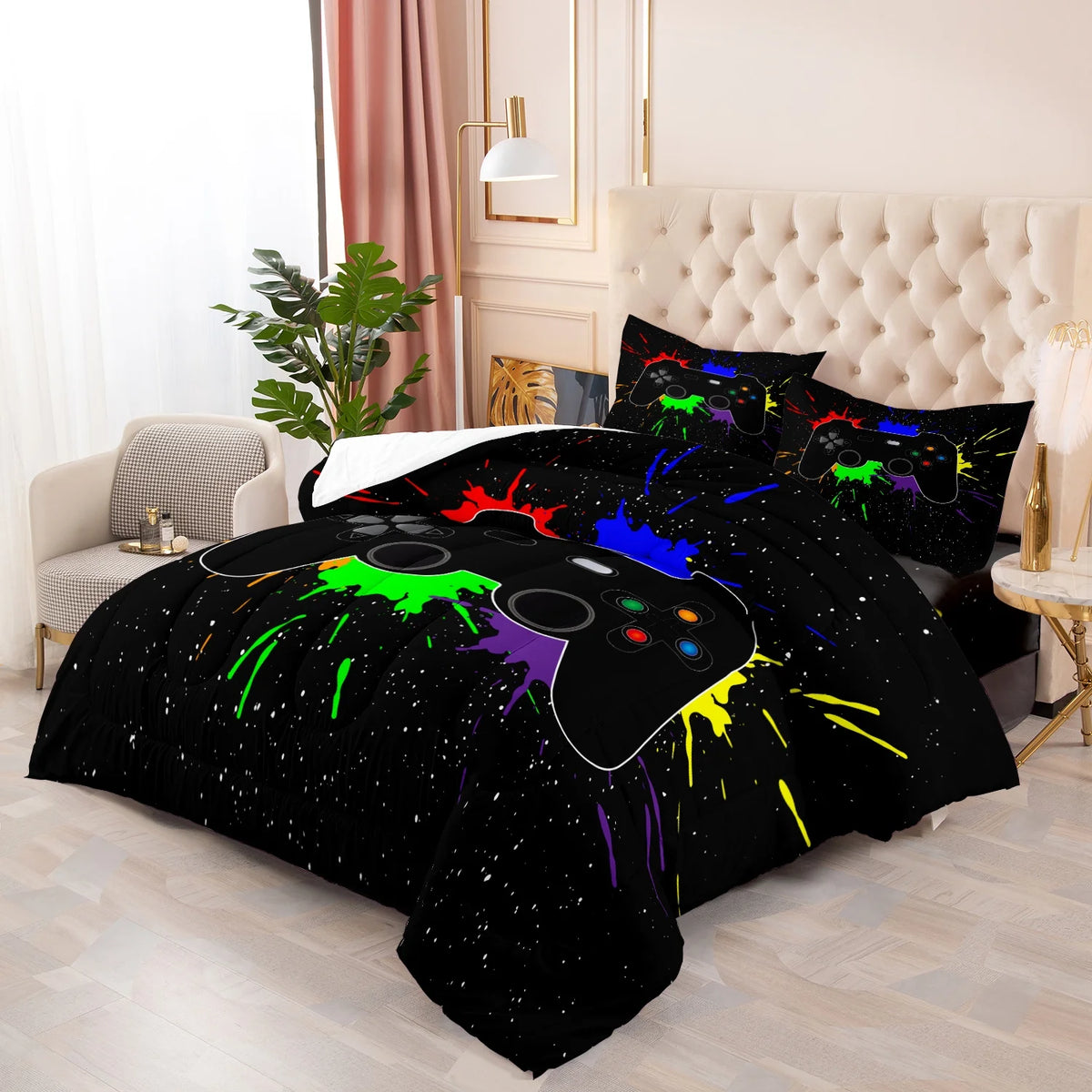 Bedding Set 3 Pieces Black Gamepad Duvet Sets, Queen