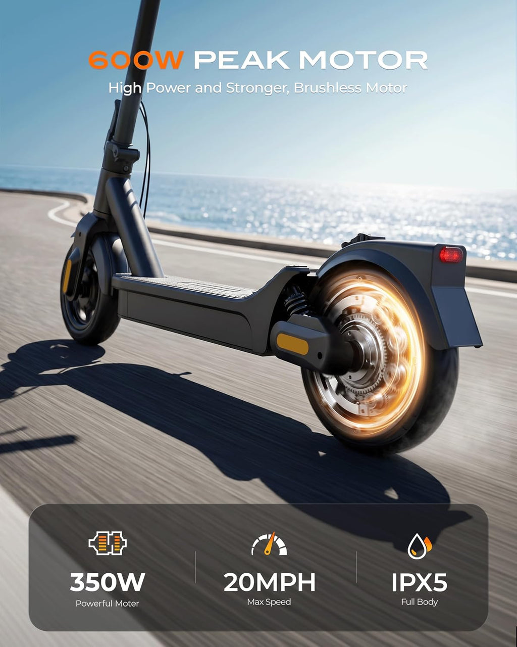 Electric Scooter for Adults Peak 600W, 20MPH, 20 Miles Long Range, 8.5" Tire Motorized Scooters, Foldable E-Scooter Commuter with App, Dual Suspension