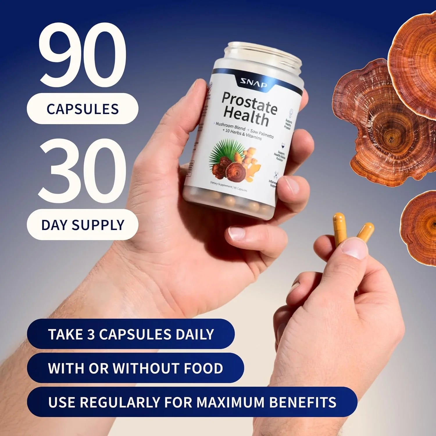 Snap Prostate Health for Men, Saw Palmetto & Botanicals for Prostate & Urinary Support, Men’S Wellness Supplement, 90 Capsules