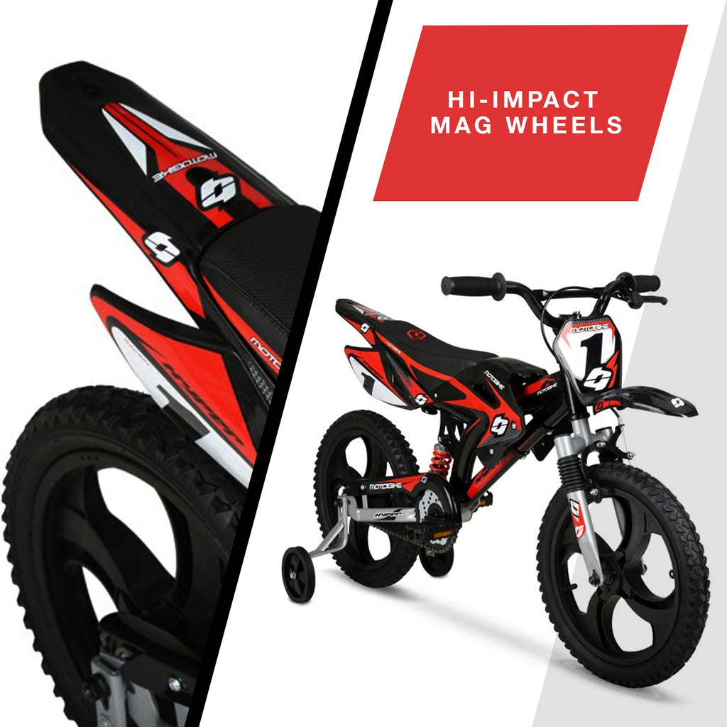 16" Moto Bike, Children Ages 5-7, Black/Red