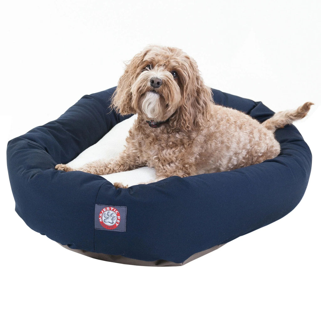 Sherpa Poly/Cotton Bagel Pet Bed for Dogs, Calming Dog Bed Washable, Medium, Blue