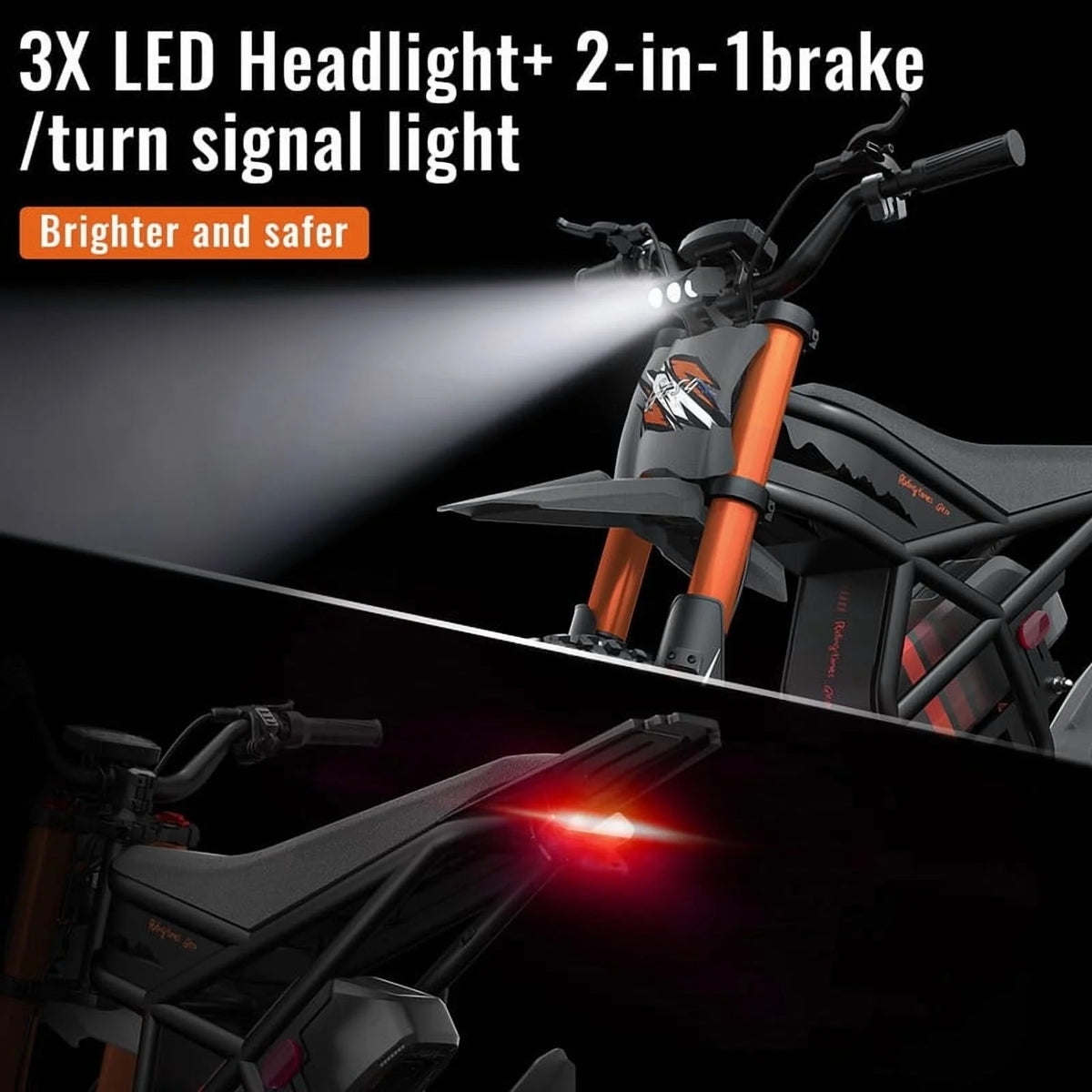 GT54 Electric Dirt Bike for Teens Adults,48V 27AH 37MPH Ebike with 14"/12" Motorcycle Tire,2000W Dual Hydraulic Brakes E Mountain Bike Off-Road UL2849