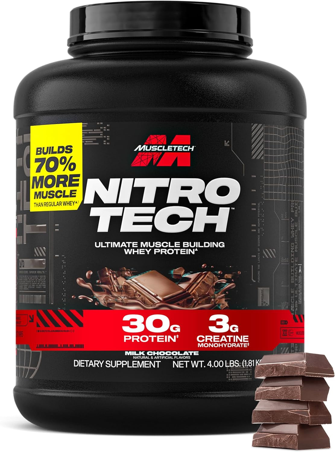 Whey Protein Powder (Strawberry, 4 Pound) - Nitro-Tech Ultimate Muscle Building Formula with Whey Protein Isolate - 30G of Protein, 3G of Creatine & 6.8G of BCAA - Packaging May Vary