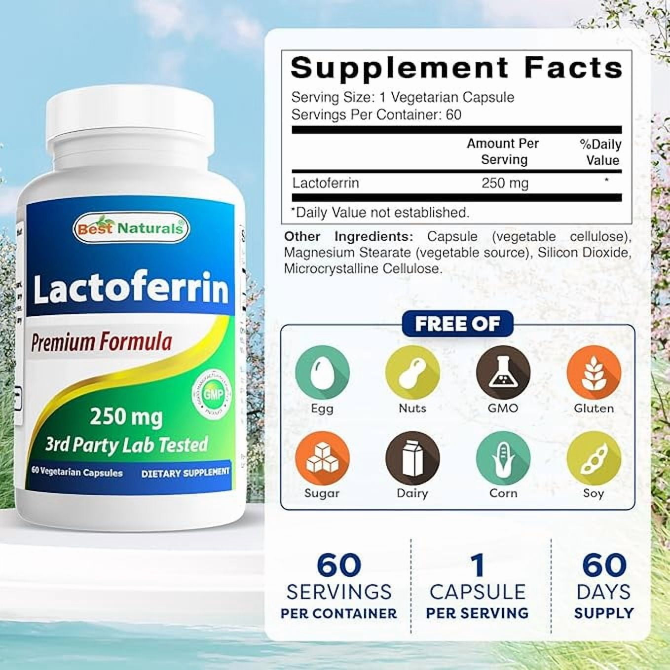 (3 Pack)  Lactoferrin 250 Mg 60 Vegetarian Capsules | Healthy Immune Supplement