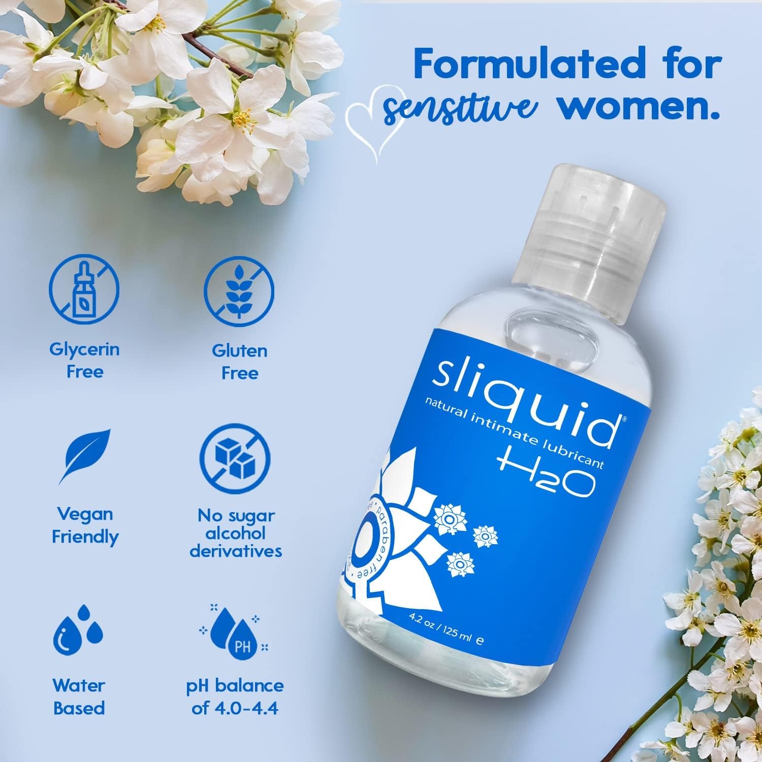 H2O Water Based Lube Lubricant for Sex, Glycerin Free Personal Lubricant (4.2 Oz) Clear, Unscented