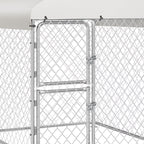 4×5.4FT Outdoor Dog Kennel, Square Dog Crates Fence with Dual-Section Doors, Weather-Resistant Roof Cover, Mesh Design for Dogs of Various Sizes, Silver