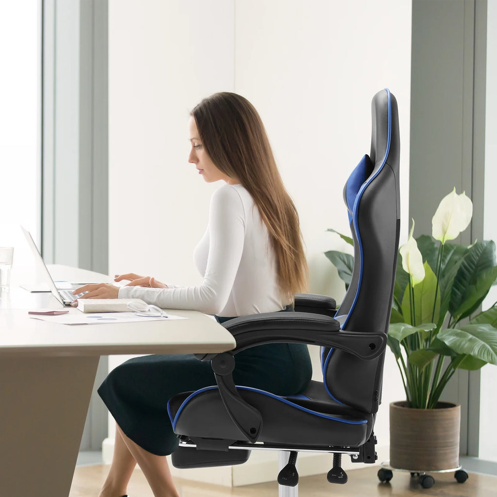 Gaming Chair with Headrest and Lumbar Pillow, Ergonomic Blue