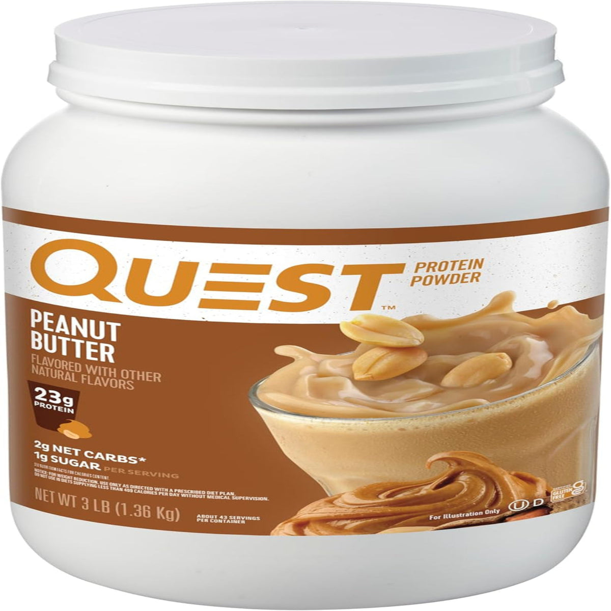 Nutrition Peanut Butter Protein Powder, 23G Protein, 3 Pound | 43 Servings, 2G Net Carbs, 1G Sugar, Low Carb, Gluten Free