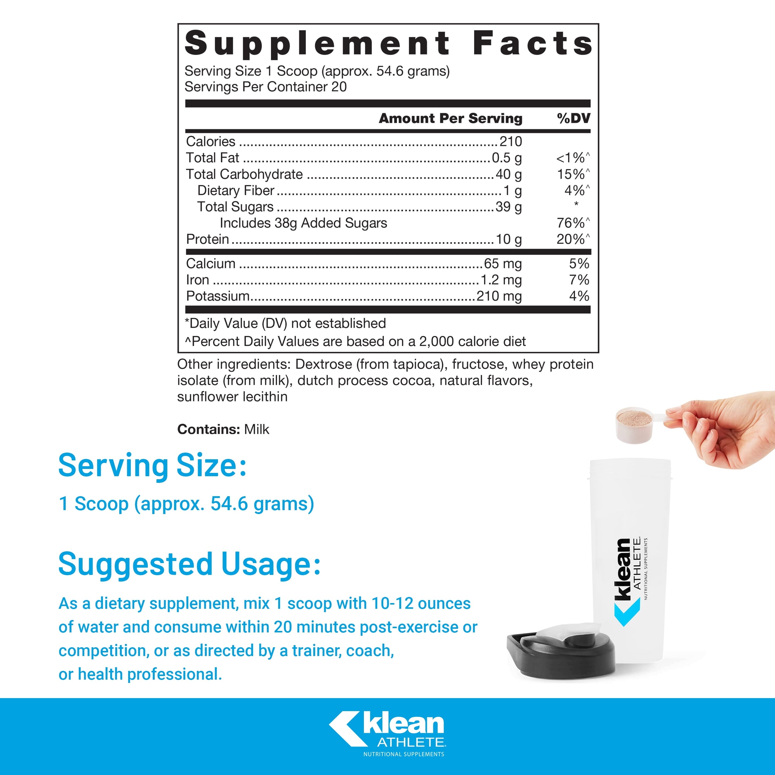 Klean Recovery | Optimizes Muscle Recovery after Exercise | NSF Certified for Sport | 38.5 Ounces | Milk Chocolate Flavor
