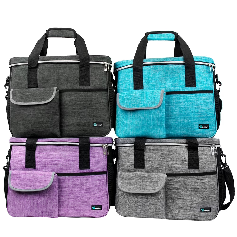Dog Travel Bag, Travel Pet Bag Organizer, Dog Food Travel Bag with Food Container and Bowls, Dog Travel Supplies Gift Accessories for Weekend Camping, Dog Cat Diaper Bag (Grey, Large)