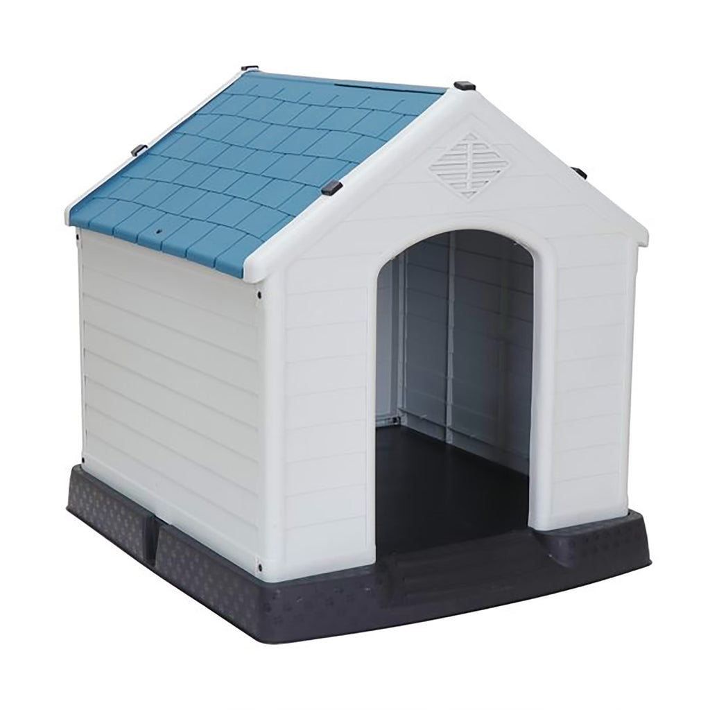 Plastic Indoor Outdoor Dog House Medium Pet Doghouse White, Blue Roof