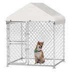 4×5.4FT Outdoor Dog Kennel, Square Dog Crates Fence with Dual-Section Doors, Weather-Resistant Roof Cover, Mesh Design for Dogs of Various Sizes, Silver