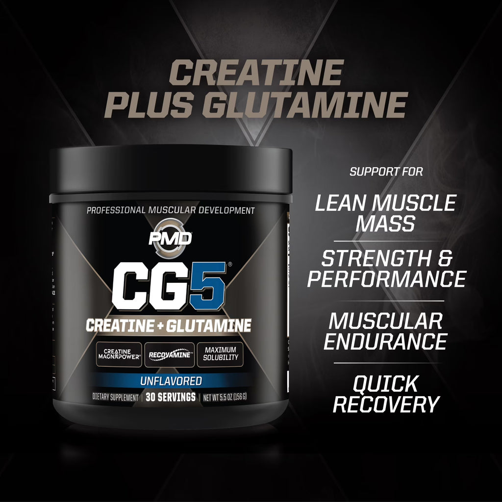 Sports CG5 - Premium Creatine and L Glutamine Powder - Maximum Strength Power Recovery, Build Lean Muscle, Increase Workout Performance - Pre Workout and Post Workout - Unflavored (30 Servings)