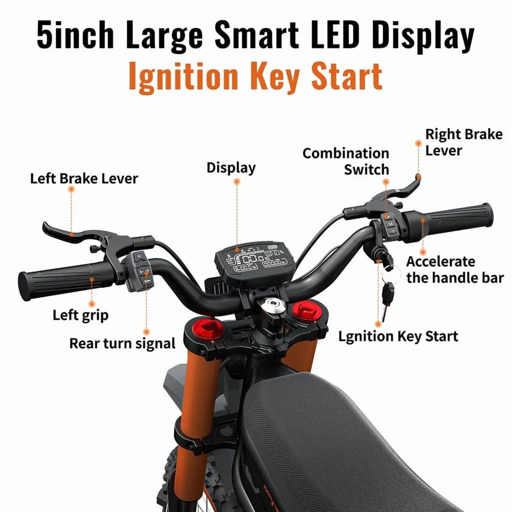 GT54 Electric Dirt Bike for Teens Adults,48V 27AH 37MPH Ebike with 14"/12" Motorcycle Tire,2000W Dual Hydraulic Brakes E Mountain Bike Off-Road UL2849